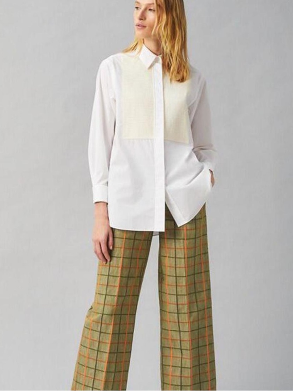 Tory Burch White Butter Yellow Classic Button Down Tuxedo Style Shirt 4 Classic